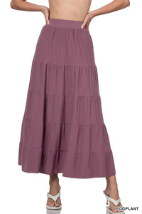 Zenana Elastic Waist Tiered Ruffle Maxi Skirt