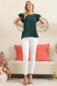 It's A Date - Regular - Hunter Green Ruffle Sleeve Top