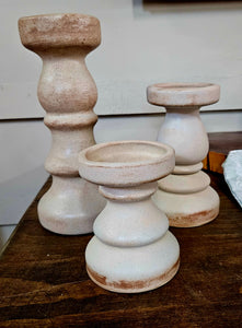 Taupe Pottery Candle Sticks (Set of 3)