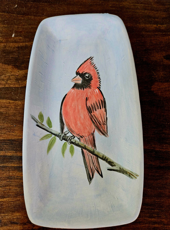 Red Bird Plate with Blue Background