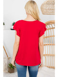 A New Day Top-Curvy- Size Boat Neck Ruffle Cap Sleeve Solid Top