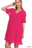 Zenana-Swiss Dot Vneck Dress