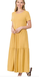 Zenana - Lt Mustard- Tiered Midi Dress