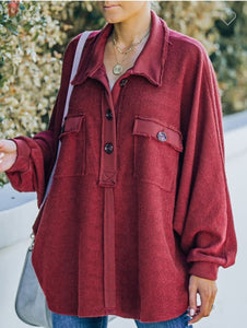 Simply Irresistible -Red-Polo Collared Overside Henley