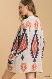 Umgee - Multicolor Pattern Open Front Cardigan with Pockets