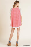 Umgee Linen Blend Strawberry Stripe with Lace Sleeve
