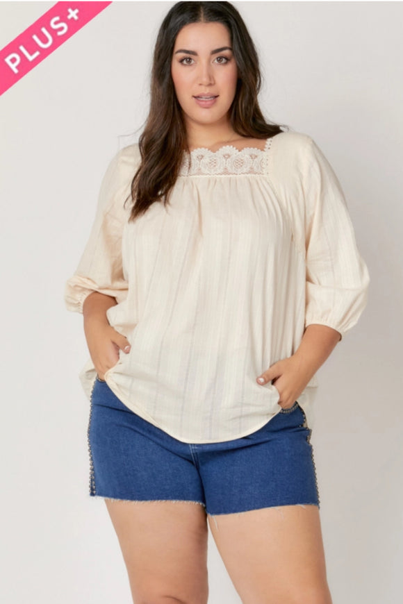 Davi & Dani - Lace Neck Top Plus
