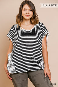 Umgee - Striped Short Sleeve Top with Elastic Waist