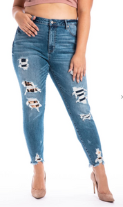Kancan-Plus Size Patched Ankle Skinny