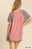 Umgee-Rose Linen Top With Contrast Sleeve