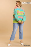 Umgee - Color Block Pullover Sweater with Pom Pom Sleeves