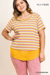 Umgee - Striped Ribbed Short Sleeve Top